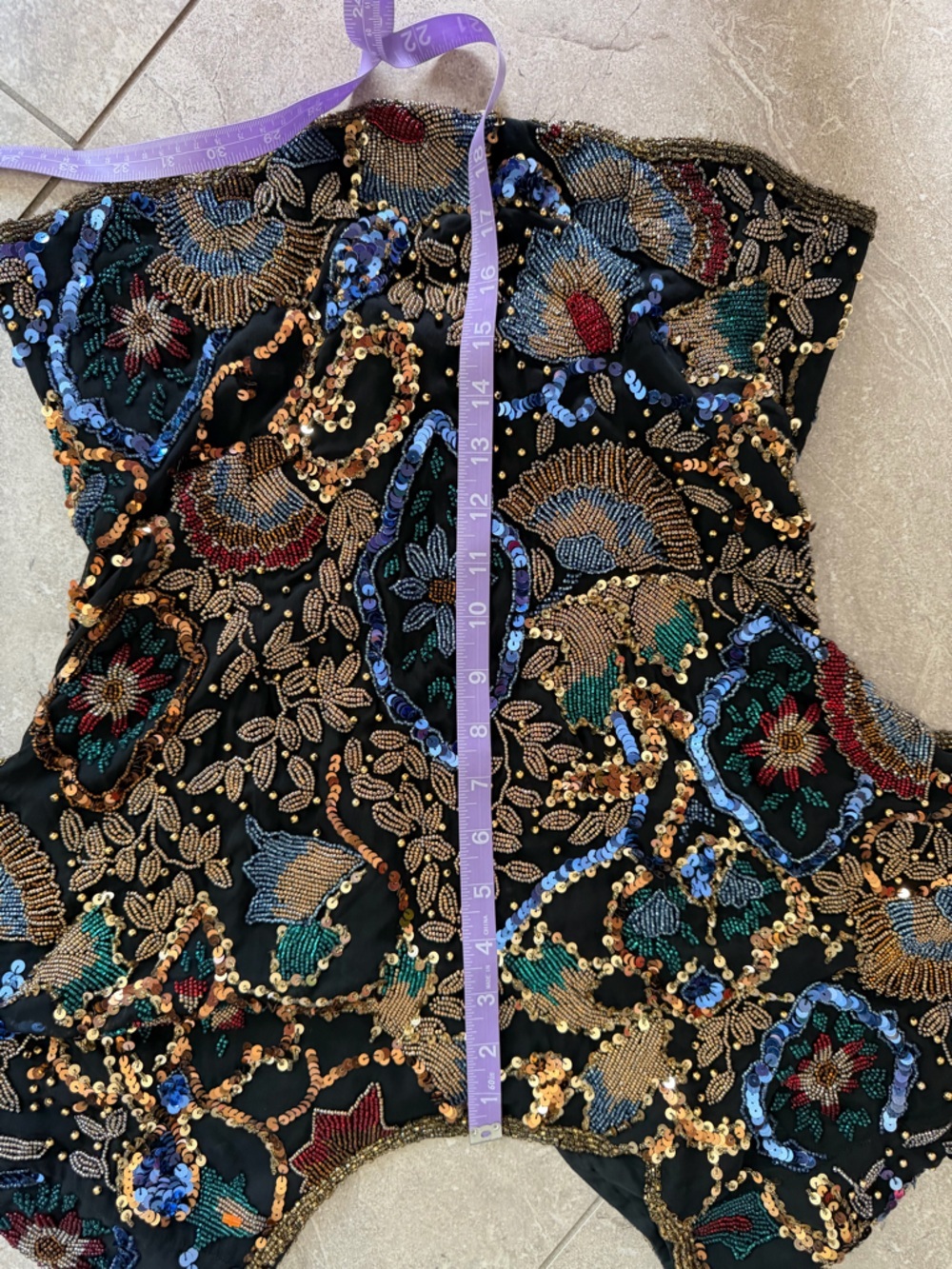 INCREDIBLE Vintage 80s Black Tie 100% Silk Fully Beaded Statement Top Sz Medium - Picture 11 of 11